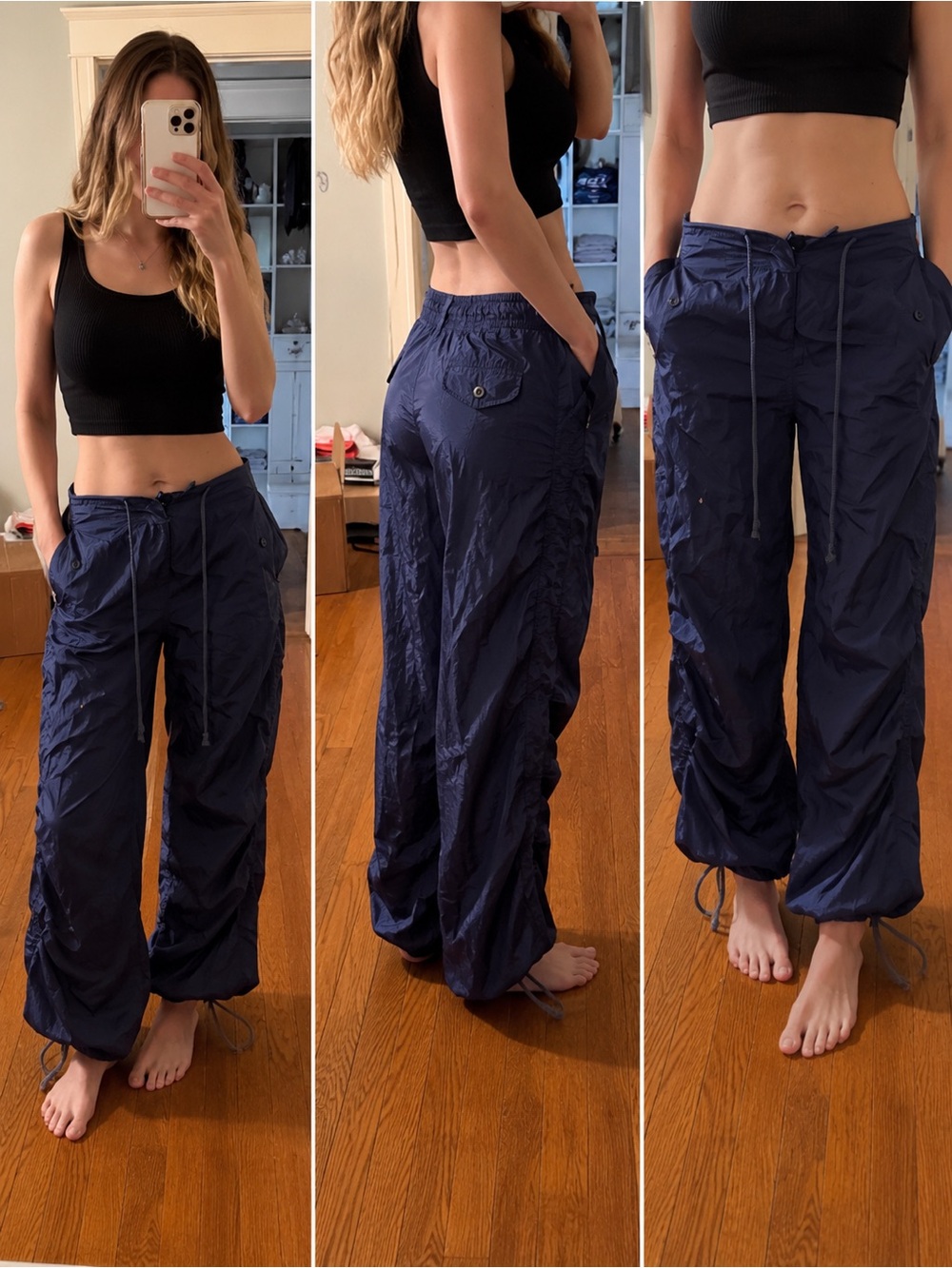 Edikted Navy Parachute Cargo Pants XS/S